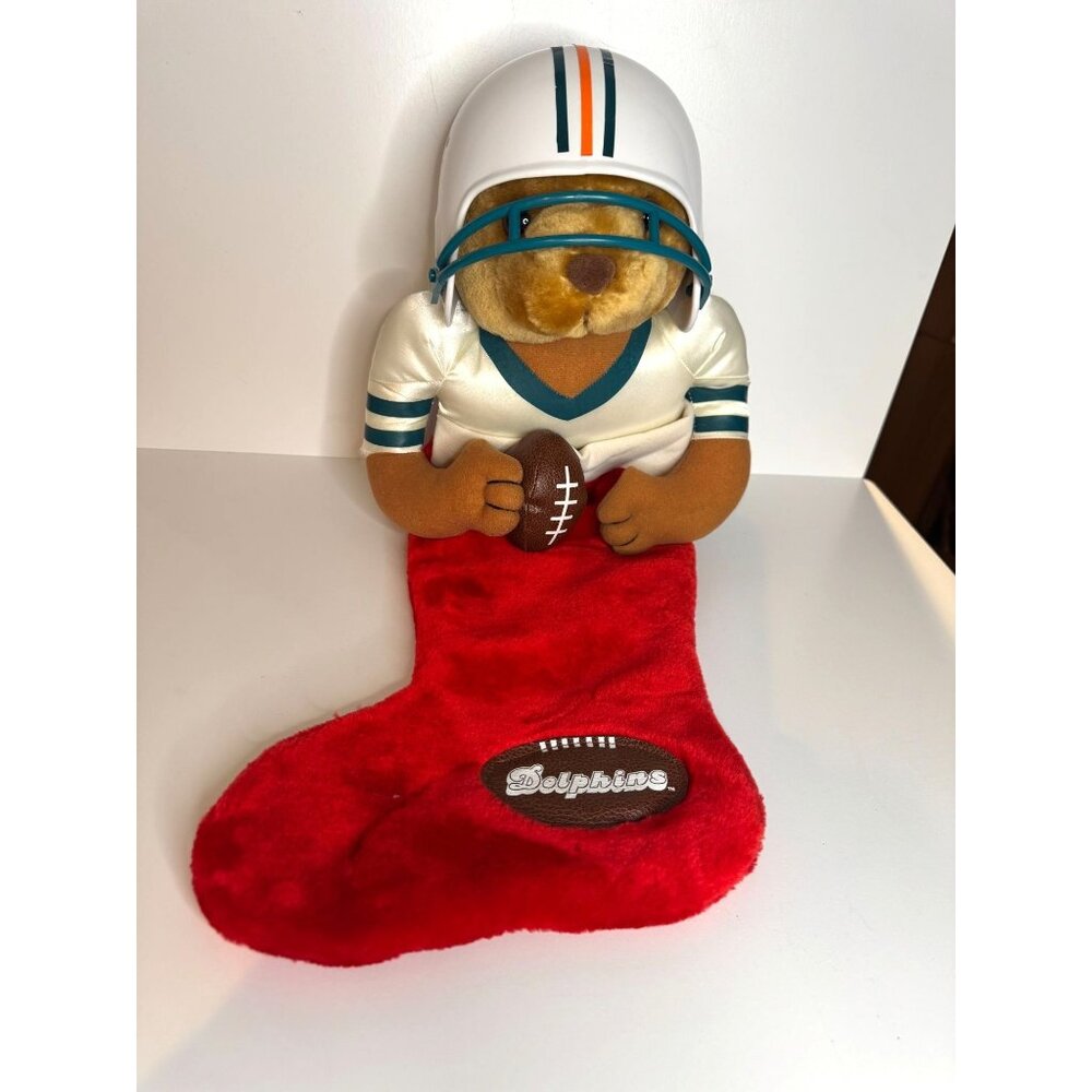 Vintage Miami Dolphins Teddy Bear Football‎ Stocking – NFL Holiday Decor